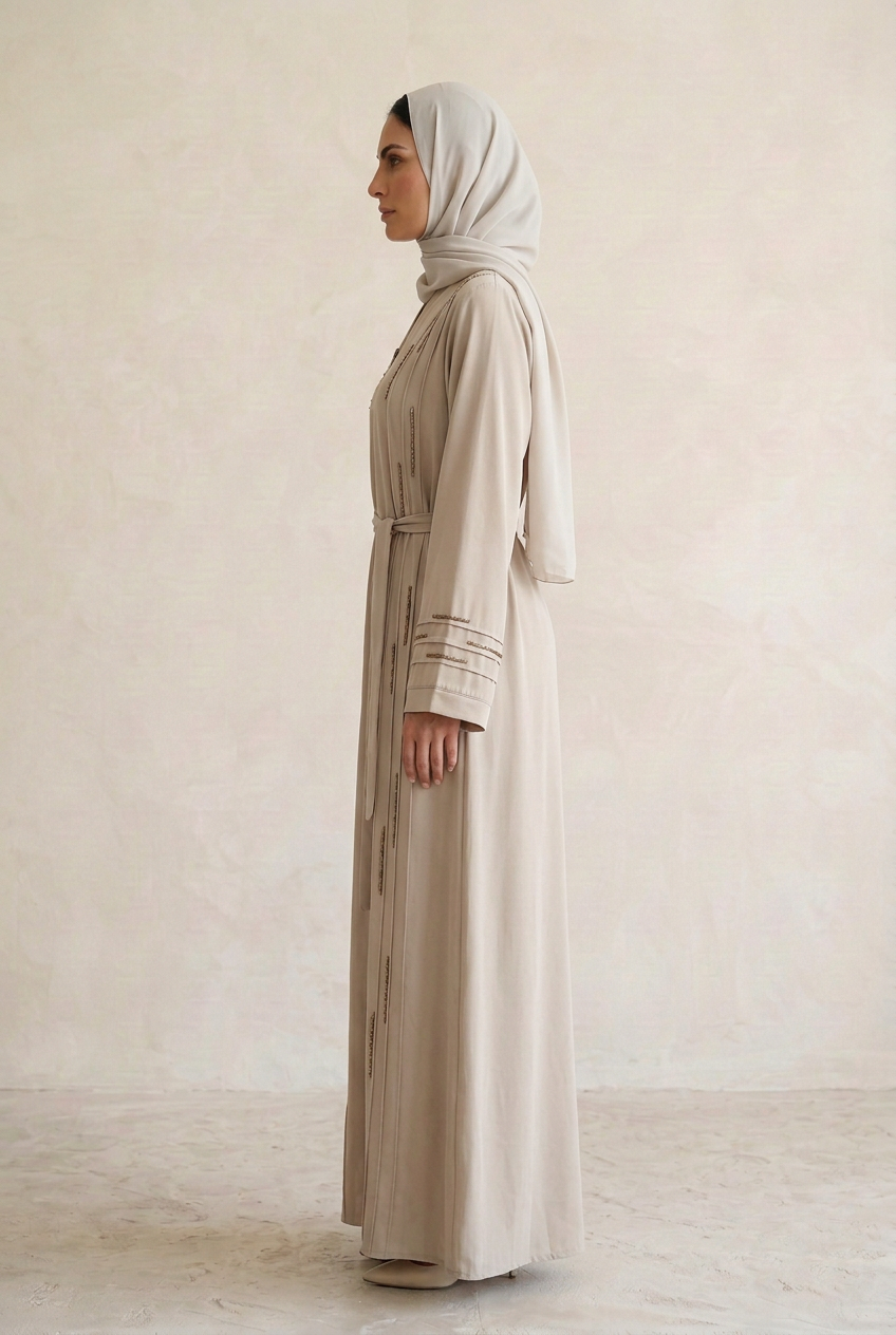 Abaya beige/ pedrería bordada