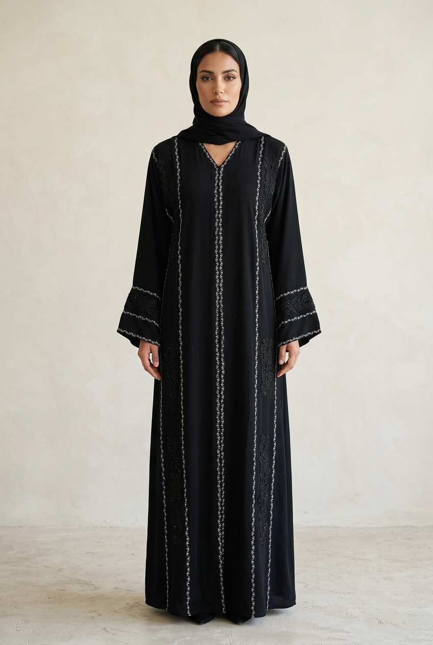 Abaya negra bordada