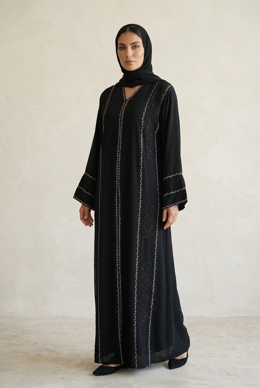 Abaya negra bordada