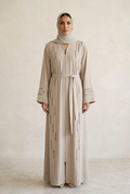 Abaya beige/ pedrería bordada