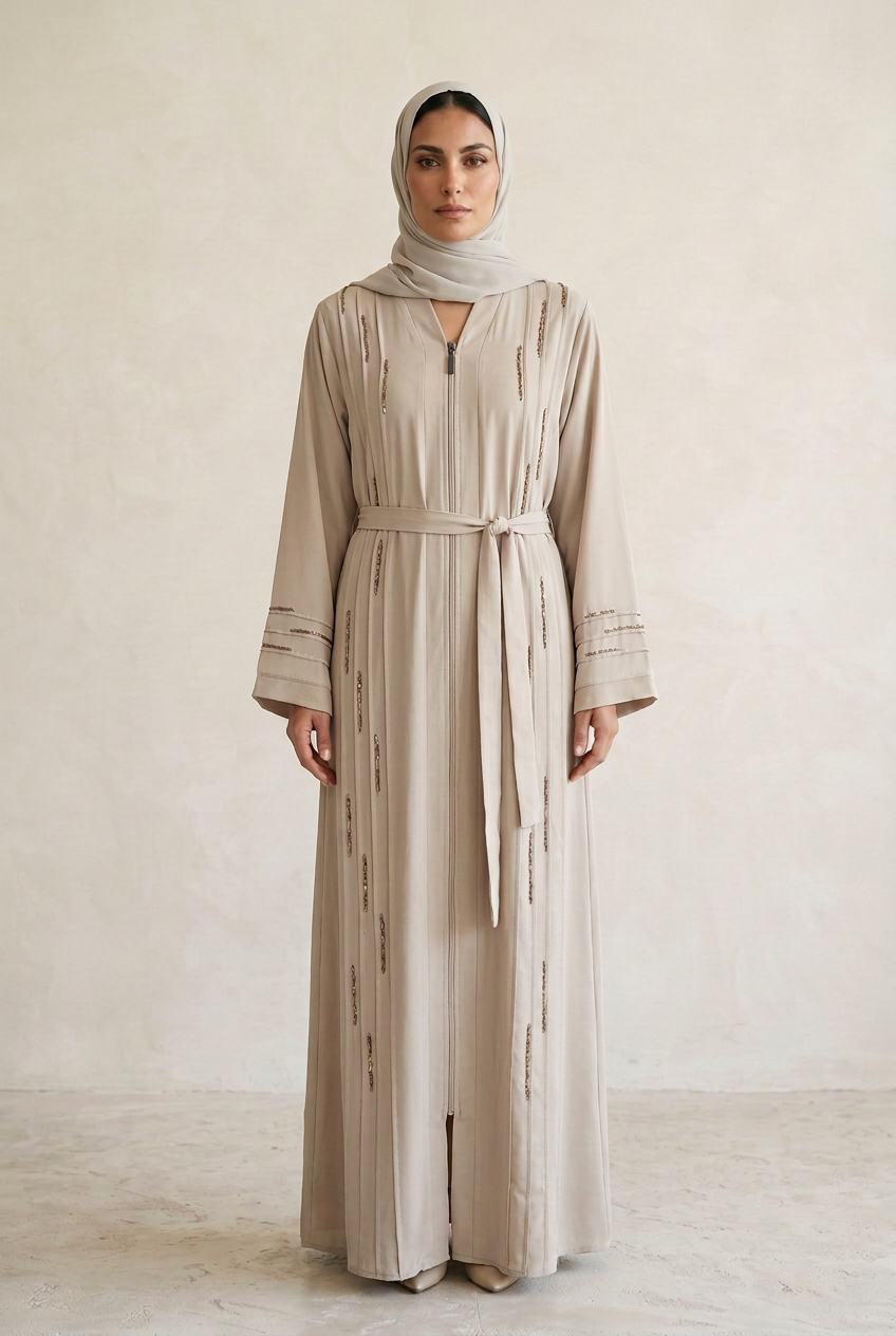 Abaya beige/ pedrería bordada