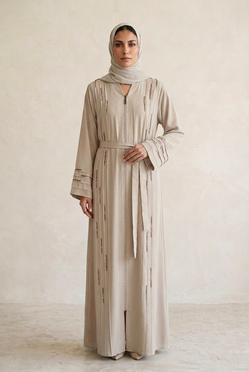 Abaya beige/ pedrería bordada