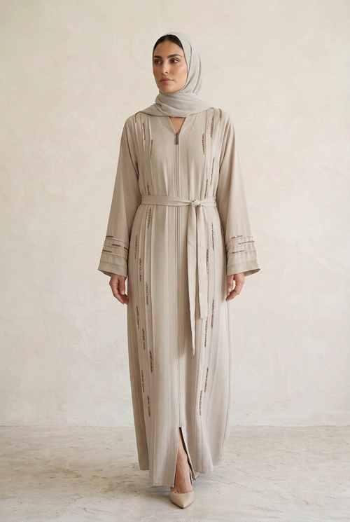 Abaya beige/ pedrería bordada