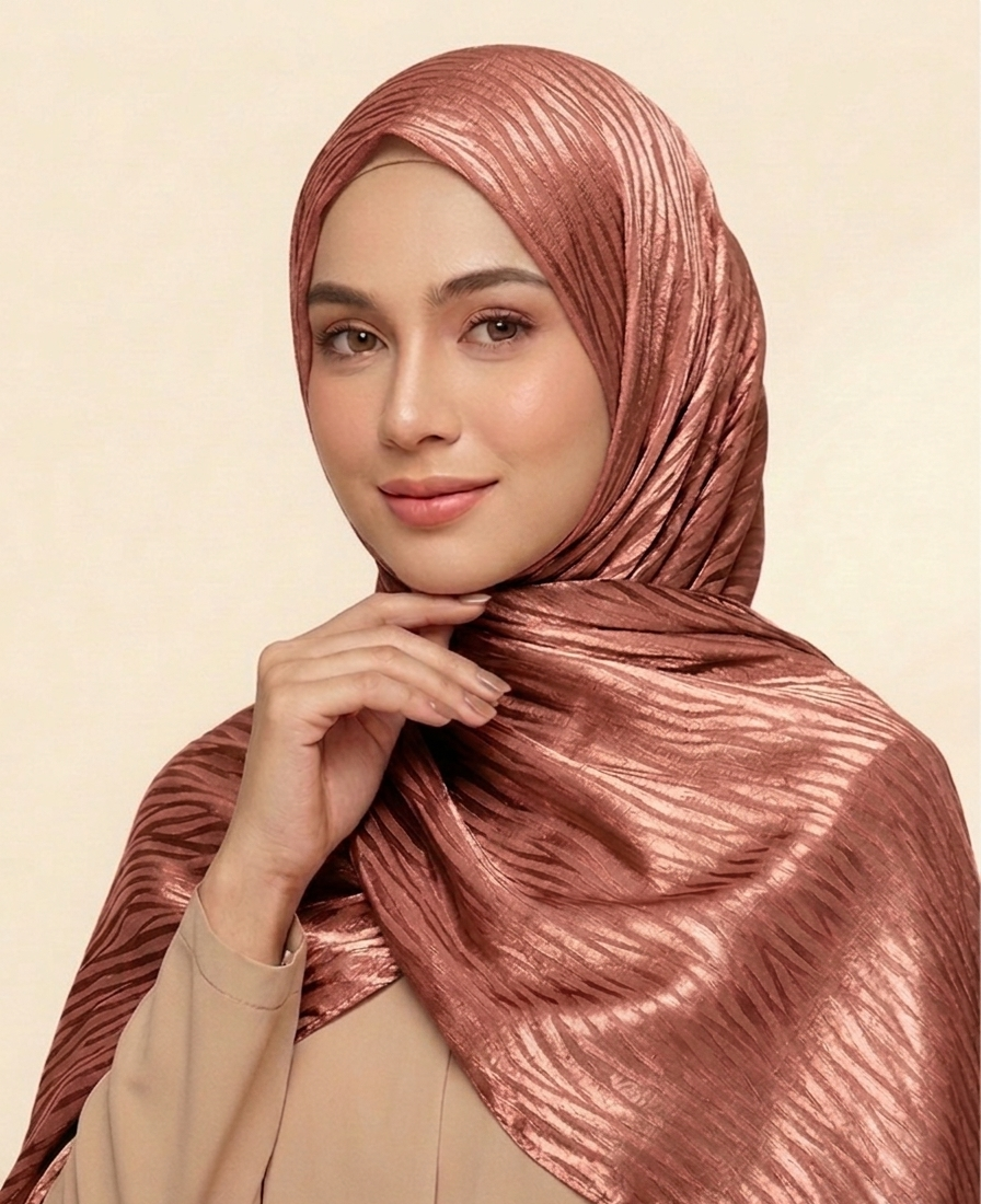 hijab satinado jacquard ondulado tono  cobre sobre tono brillante